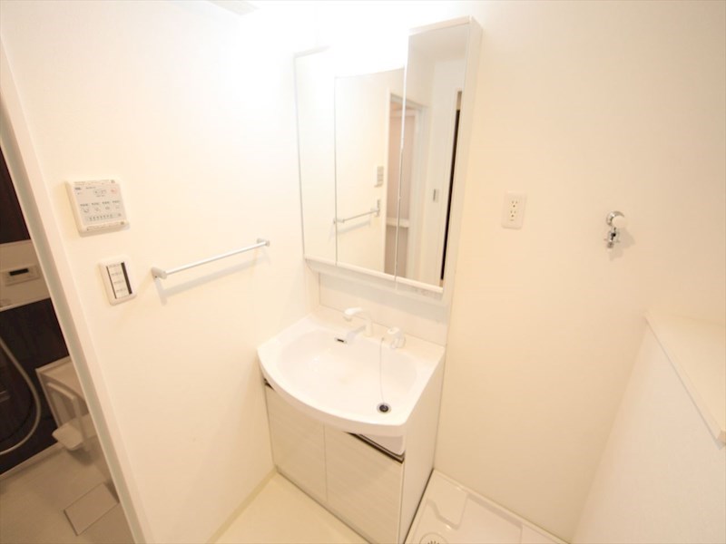 洗面設備　脱衣所　独立洗面台（シャンプードレッサー付）収納スペース有