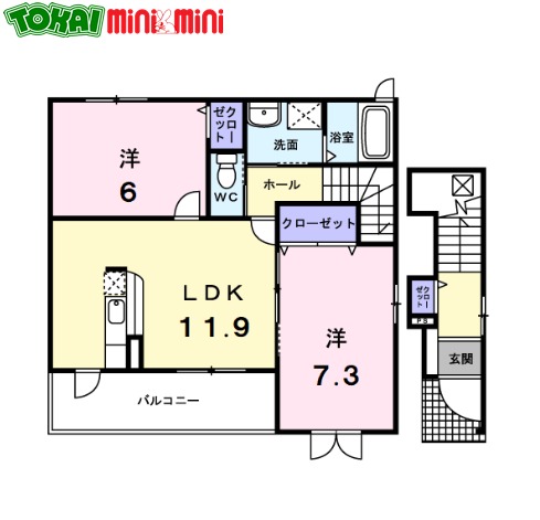 松阪市久保町のアパートの間取り