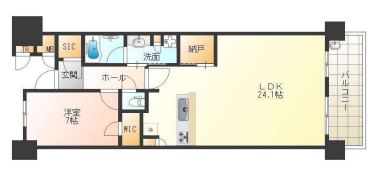 大阪市浪速区湊町のマンションの間取り