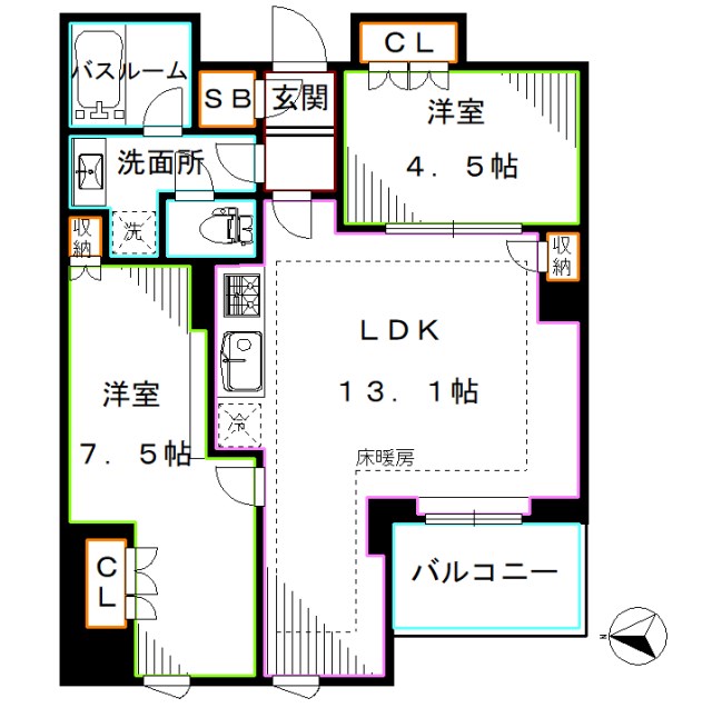 中野区東中野のマンションの間取り