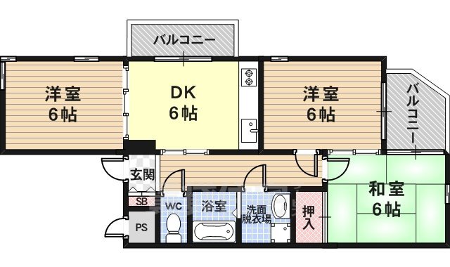 京都市右京区嵯峨石ケ坪町のマンションの間取り