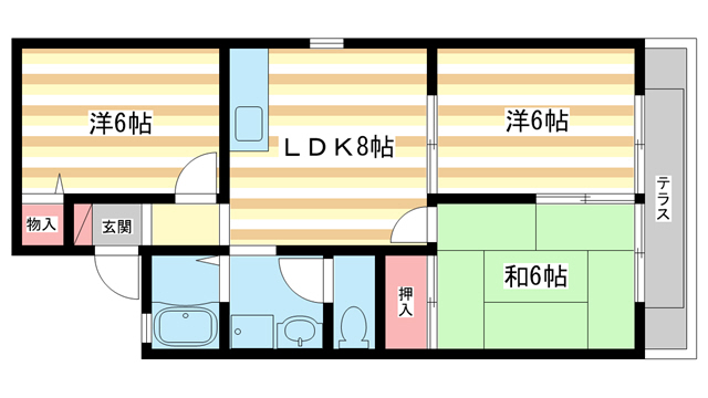 相楽郡精華町光台のアパートの間取り