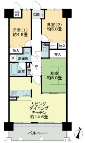 広島市東区牛田早稲田のマンションの間取り