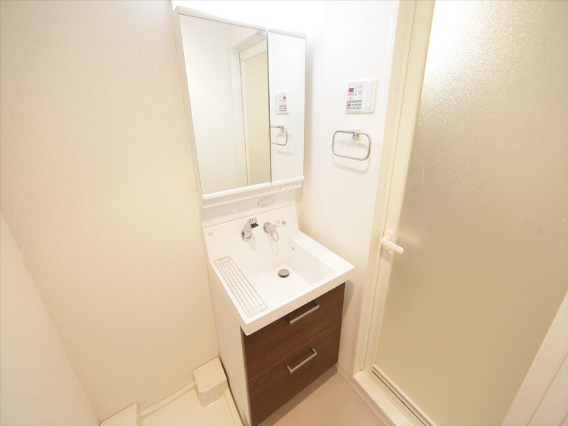 洗面設備　脱衣所　独立洗面台（シャンプードレッサー付）収納スペース有