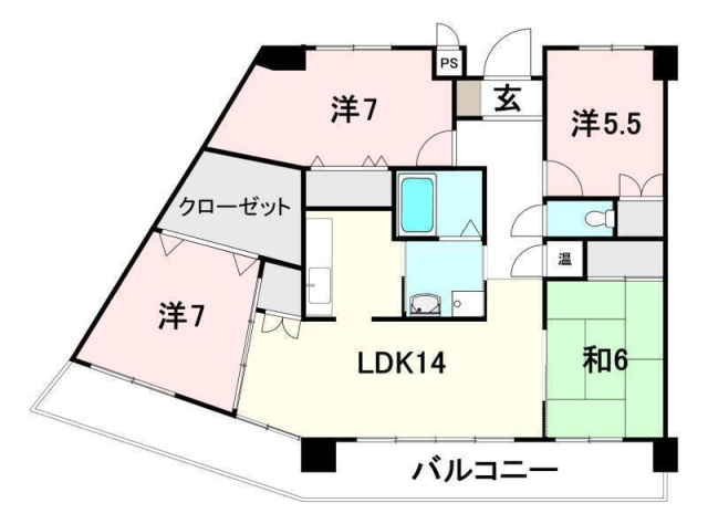 松山市福音寺町のマンションの間取り