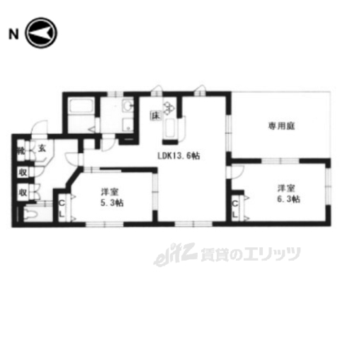 京都市左京区下鴨東梅ノ木町のマンションの間取り