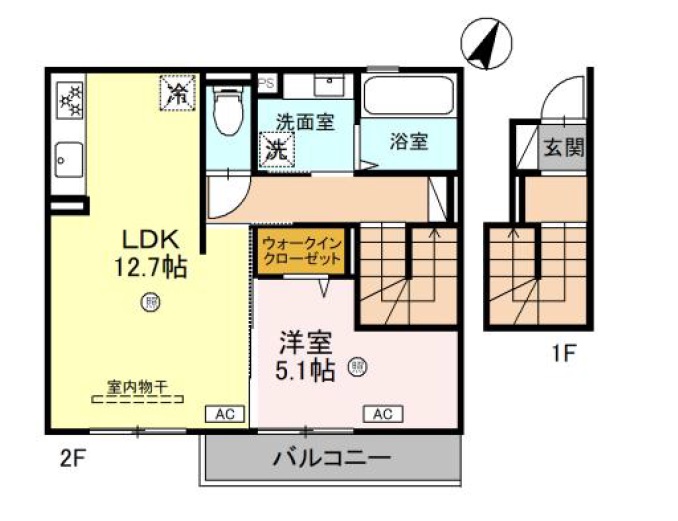 【姫路市大津区北天満町のアパートの間取り】