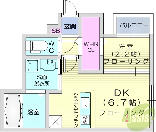 仙台市青葉区川内亀岡町のアパートの間取り