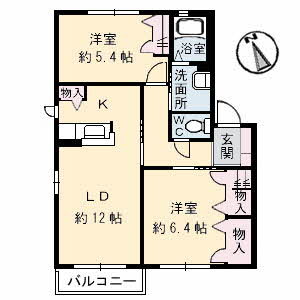 岡山市中区兼基のアパートの間取り