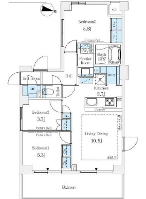 港区赤坂のマンションの間取り