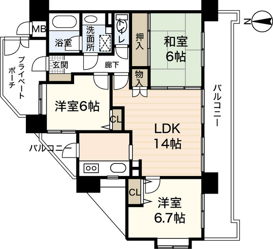 広島市安佐南区大町東のマンションの間取り