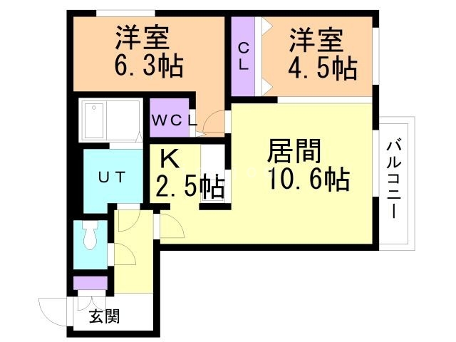 札幌市東区北十二条東のマンションの間取り