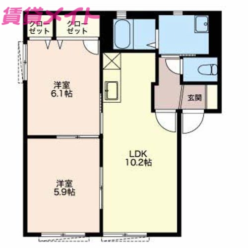 三重県津市稲葉町（アパート）の賃貸物件の間取り