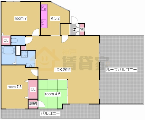 神戸市兵庫区鵯越町のマンションの間取り