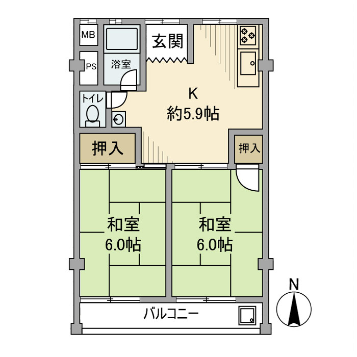 箕面市箕面のマンションの間取り