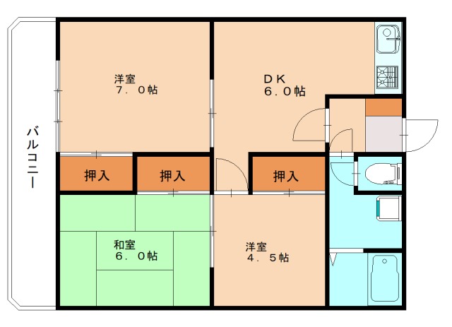 北九州市小倉北区足立のマンションの間取り