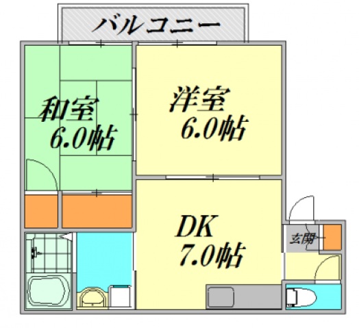 広島市東区牛田旭のアパートの間取り