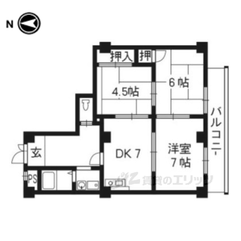 京都市北区上賀茂桜井町のマンションの間取り