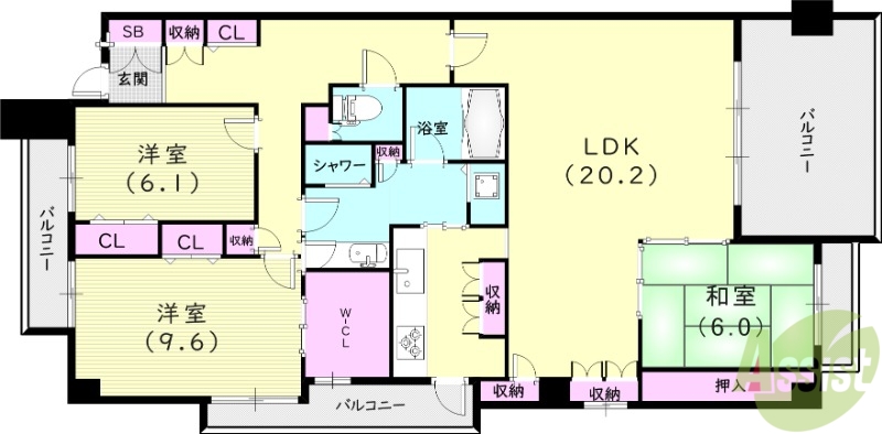 西宮市名次町のマンションの間取り