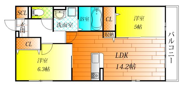 藤井寺市小山のアパートの間取り