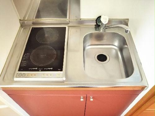 キッチン　2口ラジエントヒーター付き。部屋により設備が異なる場合あり。