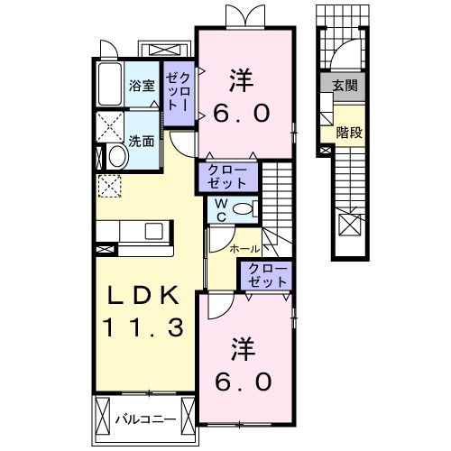 熊本市西区池田のアパートの間取り