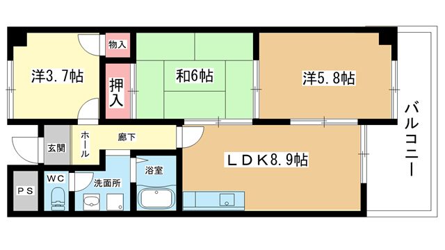 豊中市緑丘のマンションの間取り