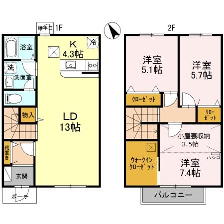 姫路市飾磨区阿成渡場のアパートの間取り