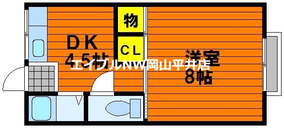 【岡山市東区西大寺中野のアパートの間取り】