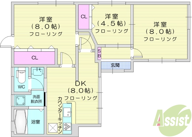 仙台市青葉区大手町のアパートの間取り