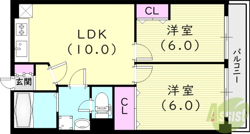 西宮市里中町のマンションの間取り