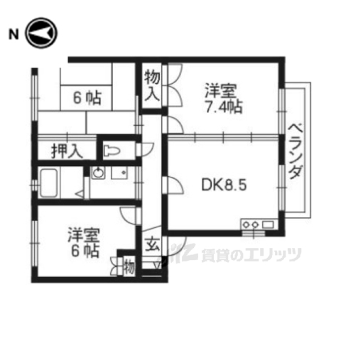 京都市伏見区革屋町のアパートの間取り