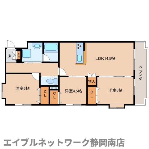 静岡市駿河区宮竹のマンションの間取り