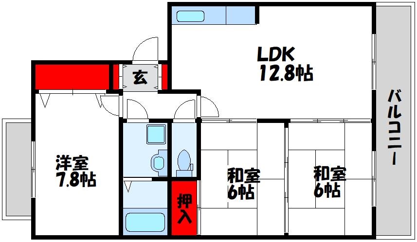 宗像市田熊のマンションの間取り