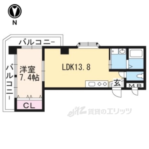 京都市北区大宮南田尻町のマンションの間取り