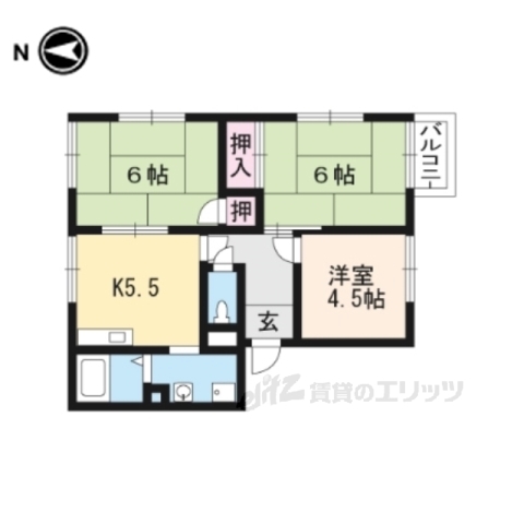 京都市山科区大塚高岩のアパートの間取り