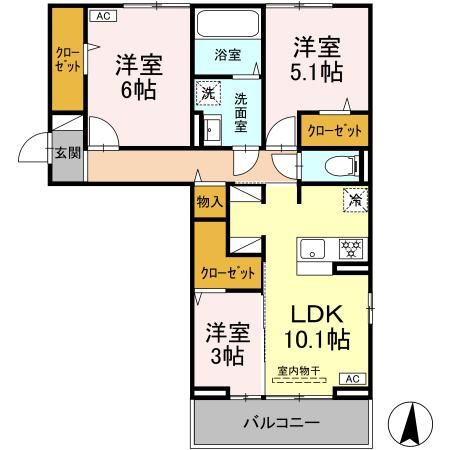 郡山市日和田町のアパートの間取り