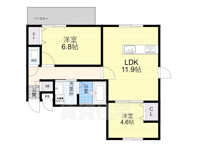 京都市伏見区深草寺内町のマンションの間取り