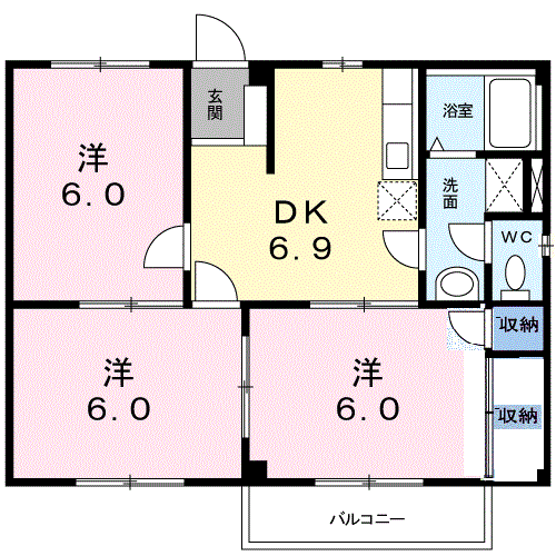 岡山市南区彦崎のアパートの間取り