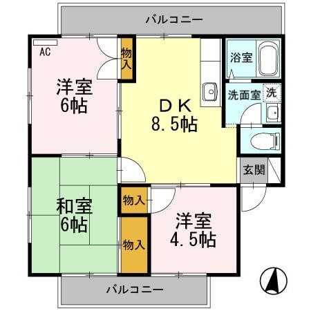 エバーグリーン手城　B棟の間取り