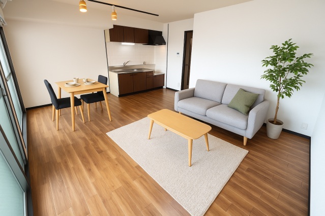 居室・リビング　CGによる家具配置イメージ画像実際には家具はついておりません