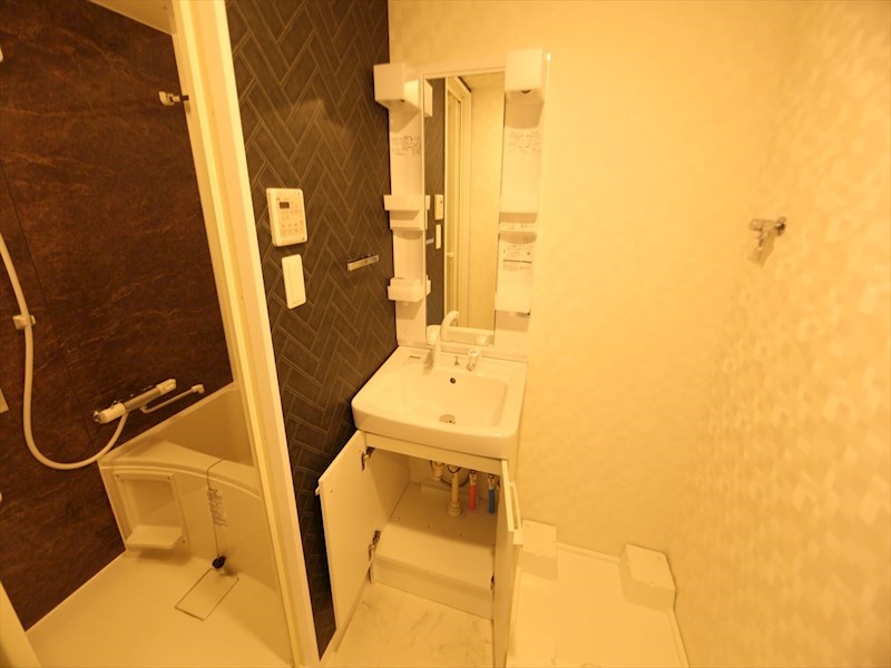 洗面設備　脱衣所　独立洗面台（シャンプードレッサー付）収納スペース有