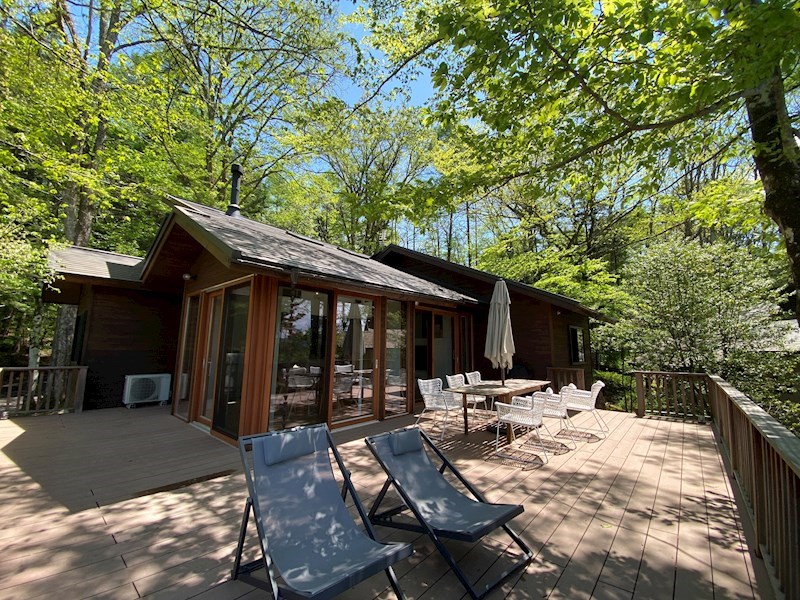 建物外観　深呼吸したくなる、緑の別邸。室内と外が緩やかにつながる、開放