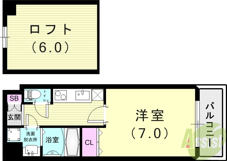 神戸市中央区下山手通のマンションの間取り