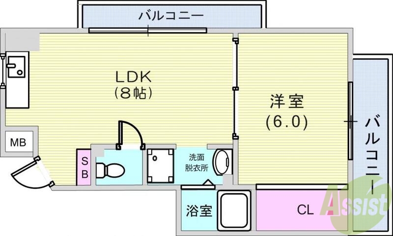 神戸市灘区灘北通のマンションの間取り