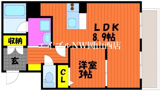 岡山市北区岩田町のマンションの間取り