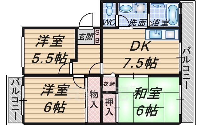 豊中市庄内宝町のマンションの間取り