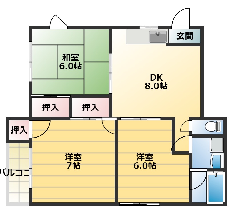 柏原市大県のアパートの間取り