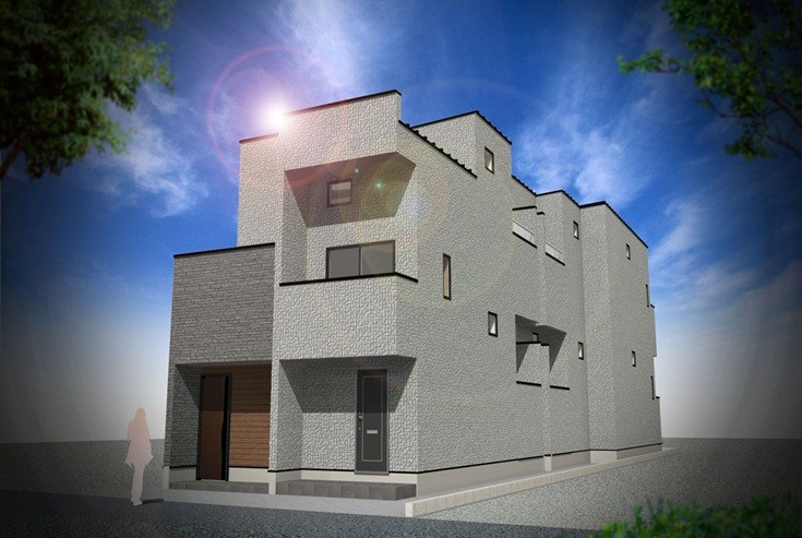 建物外観　外観パース　オートロック付　宅配ＢＯＸ有り