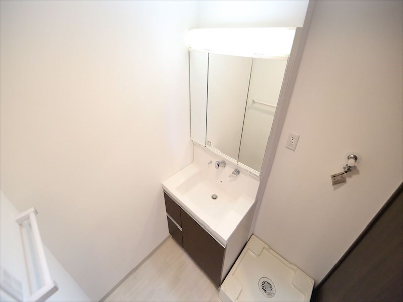 洗面設備　脱衣所　独立洗面台（シャンプードレッサー付）収納スペース有